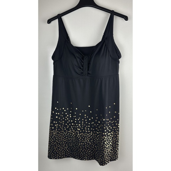 Swimsuits For All Retro Swim Dress Black Gold Foil Tummy Control UPF Plus Sz 22 - Picture 2 of 12